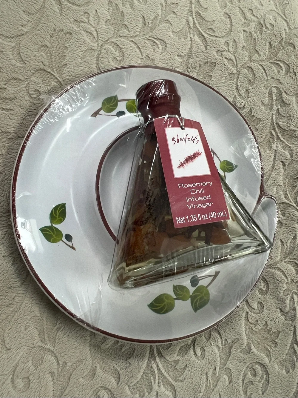 Shonfeld's Rosemary Chili Infused Vinegar - Decorative Bottle with Dish